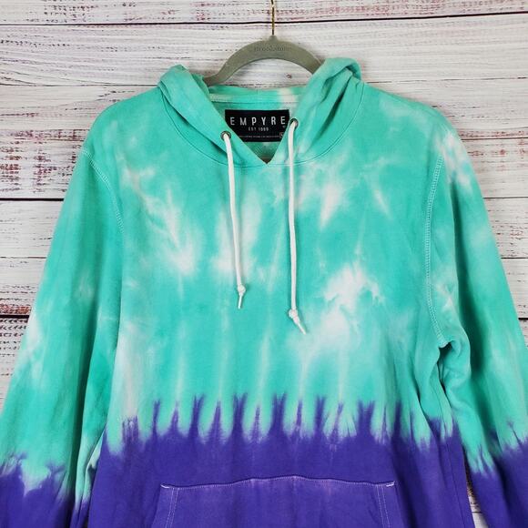 Empyre Tie Dye Skater Hoodie M Unisex Drawstring Purple Turquoise Warm Pullover - Picture 4 of 9